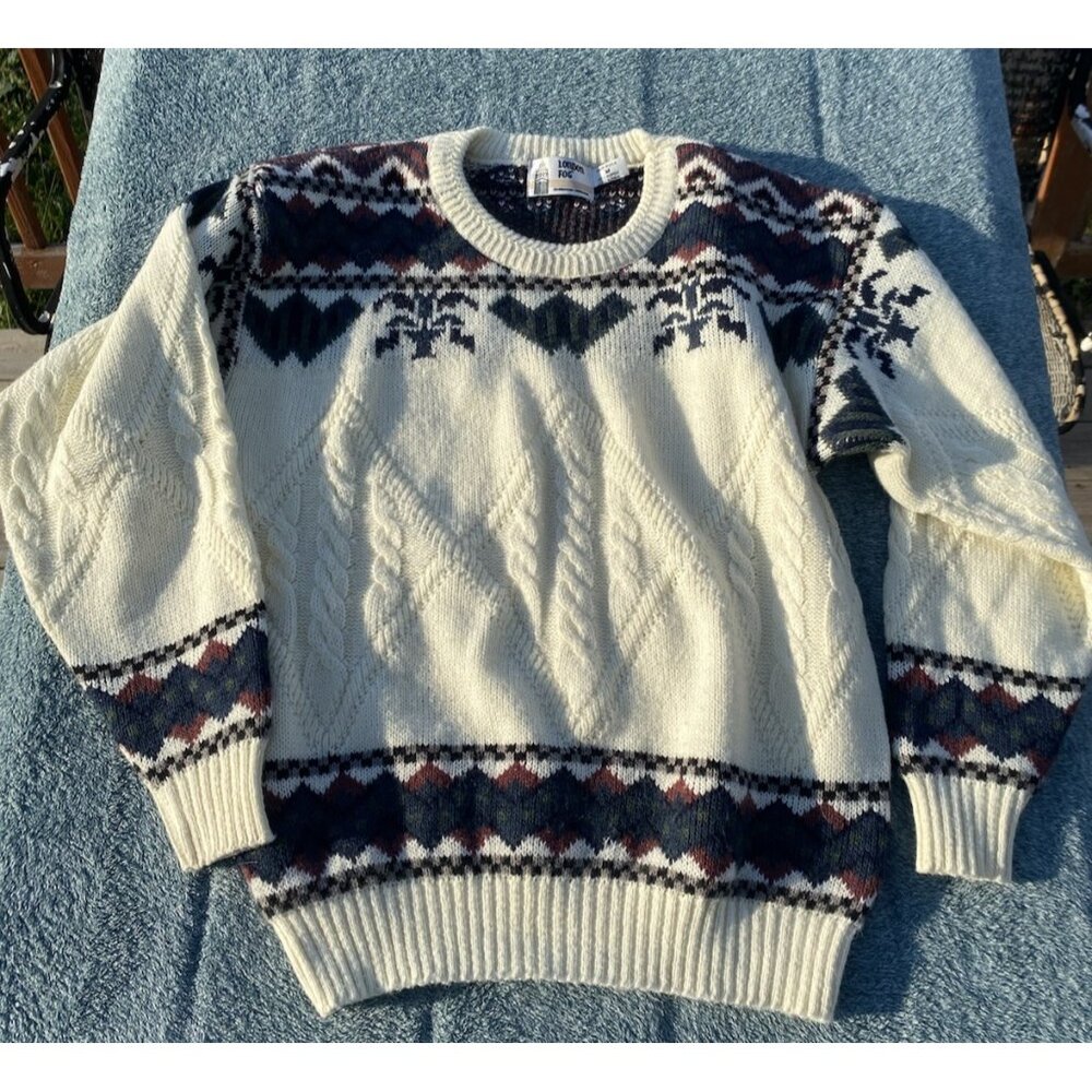 Vintage London Fog Sweater Mens Medium Alpaca Blend Cable Knit Made USA